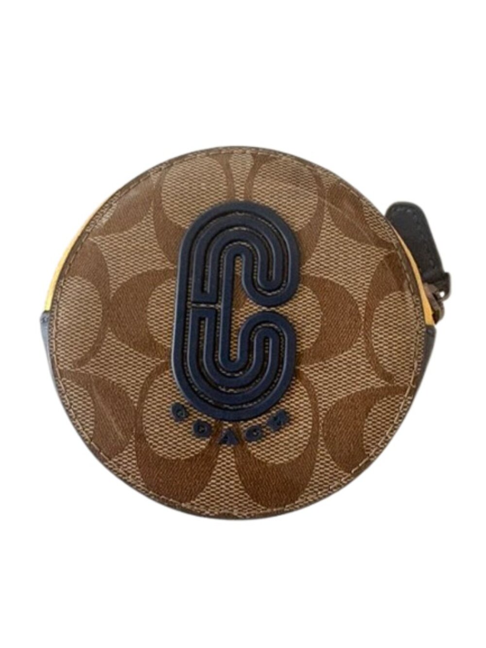Coach Signature Canvas Round Coin Pouch C1601 Clip Case